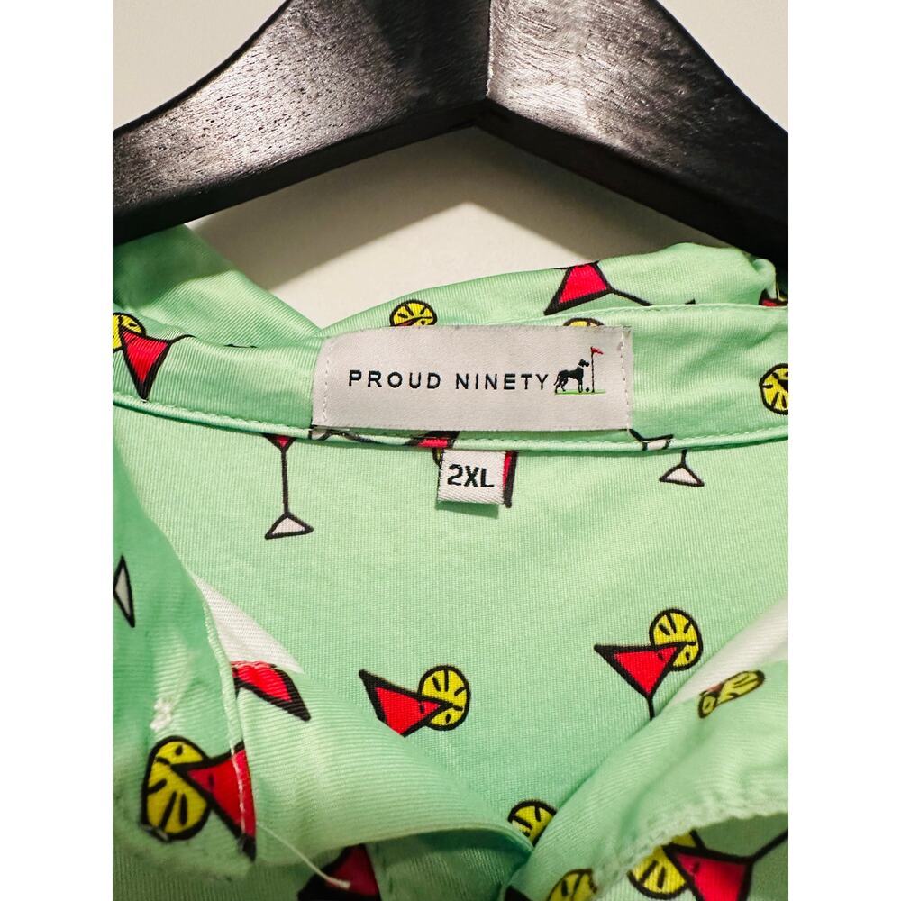 Proud Ninety Men’s 2XL Golf Polo Mint Green Martini Cocktail Print Shirt - Picture 3 of 7